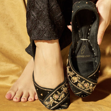 Black Peshawari Khussa – handmade shoes for women, buy Peshawari khussa online