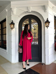 Tunic v neck pleated blood red two pc