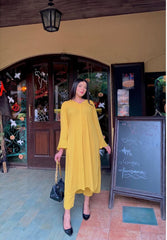 Tunic v neck pleated yellow two pc