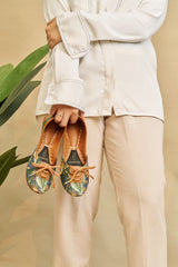 “Side angle of Tropicana Lace Up Khussa shoes showing embroidery detail and comfort fit for women”