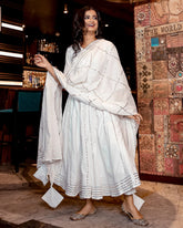 White Gota Anarkali Kurta And Pants With Dupatta- Set Of Three D2032
