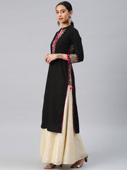 Black & pink printed kurta only D2040