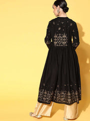 Black & Golden Geometric Print Dress