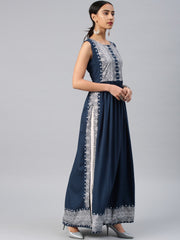 Navy Blue printed long kurta, Sleeves separate attatch D2034