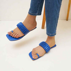 Aloha Ruffle Slides (Blue) - Jooti Shooti