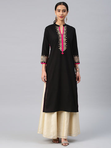 Black & pink printed kurta only D2040