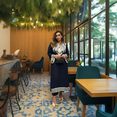 Dark Blue Embroidered