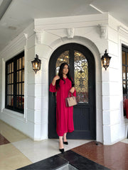 Tunic v neck pleated blood red two pc