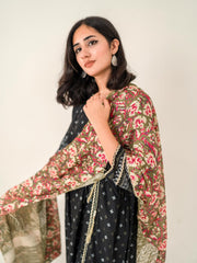 Orchid Floral Stole | Olive | Double Sided