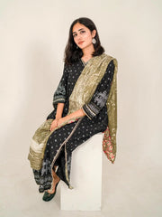 Orchid Floral Stole | Olive | Double Sided TNG by MD
