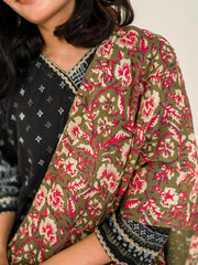 Orchid Floral Stole | Olive | Double Sided TNG by MD