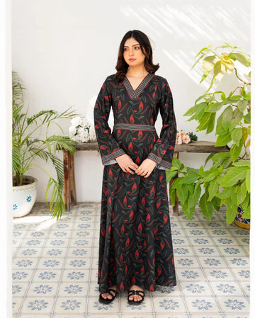 Charcoal Black Printed Long Dress