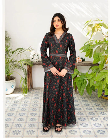 Charcoal Black Printed Long Dress