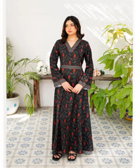 Charcoal Black Printed Long Dress