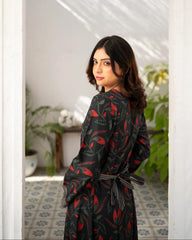 Charcoal Black Printed Long Dress