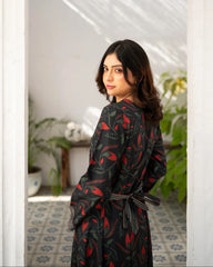 Charcoal Black Printed Long Dress
