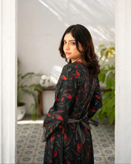 Charcoal Black Printed Long Dress