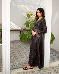 Charcoal Black Printed Long Dress