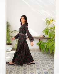 Charcoal Black Printed Long Dress