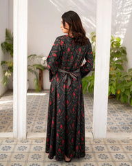 Charcoal Black Printed Long Dress