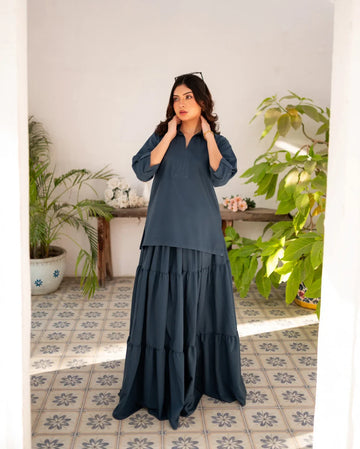 Steel Blue Skirt and Shirt