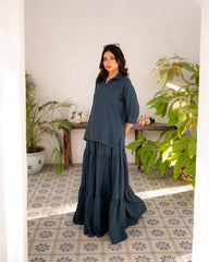 Steel Blue Skirt and Shirt