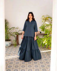 Steel Blue Skirt and Shirt