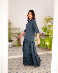 Steel Blue Skirt and Shirt