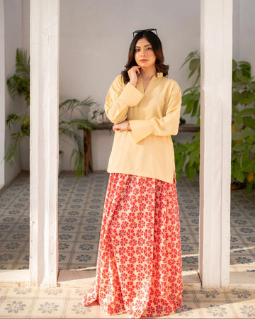 Lemon Yellow Shirt and printed skirt