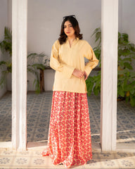 Lemon Yellow Shirt and printed skirt