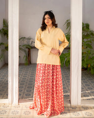 Lemon Yellow Shirt and printed skirt