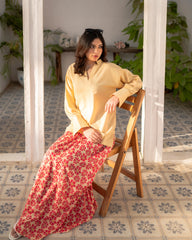 Lemon Yellow Shirt and printed skirt