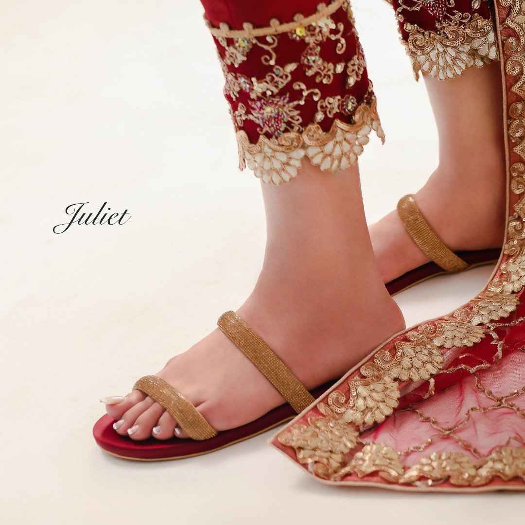 Juliet Two Strap Diamanté Slides - Jooti Shooti