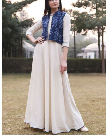 White Dress With Ikat Jacket D2030