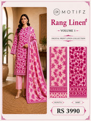 Motifz Rang Linen RL01 Fuchsia Pink digital printed linen 3 piece – catalogue view