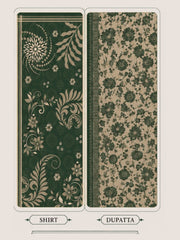 Motifz Rang Linen RL05 Bottle Green digital printed linen 3 piece – shirt and dupatta print