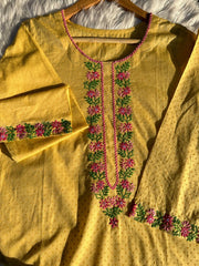 Daffodil Yellow - Hand Embroidered 2P (unstitched)