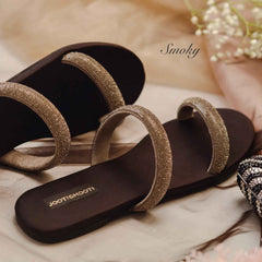 Smoky Two Strap Diamanté Slides - Jooti Shooti