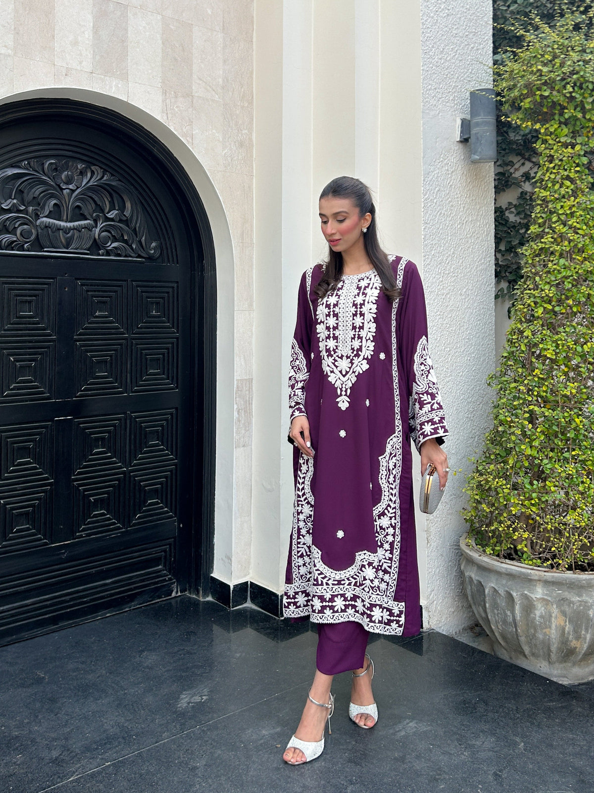 Purple Embroidered two pc