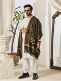 Majnoon Embroidered Shawl | Dark Olive