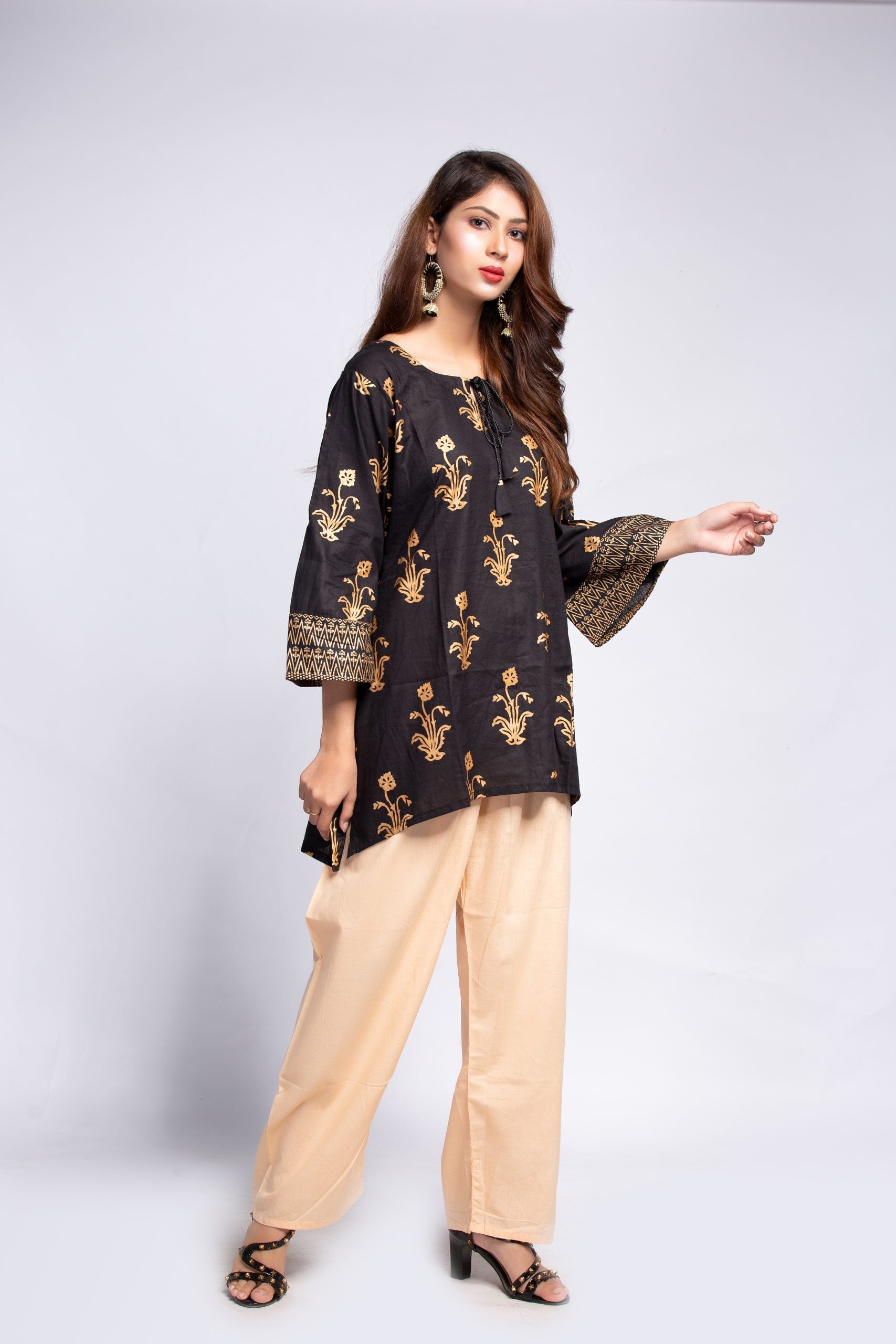 Black printed short shirt  Set