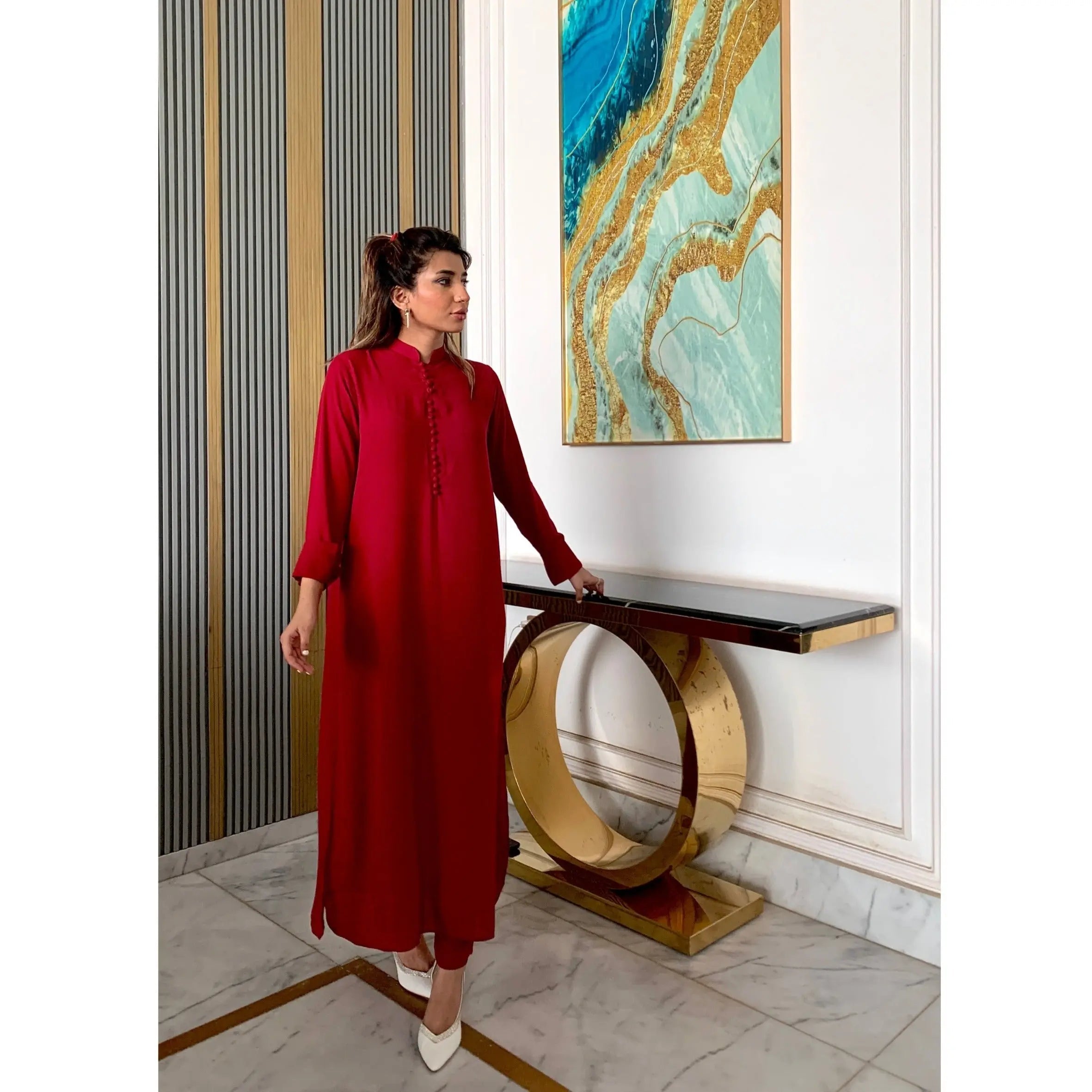 Tunic Blood Red Long Button Set