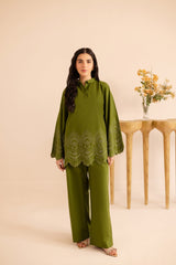 Summer Schiffli Embroidered Co-Ord - 1157-O.GRN