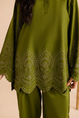 Schiffli Embroidered Co-Ord - 1157-O.GRN