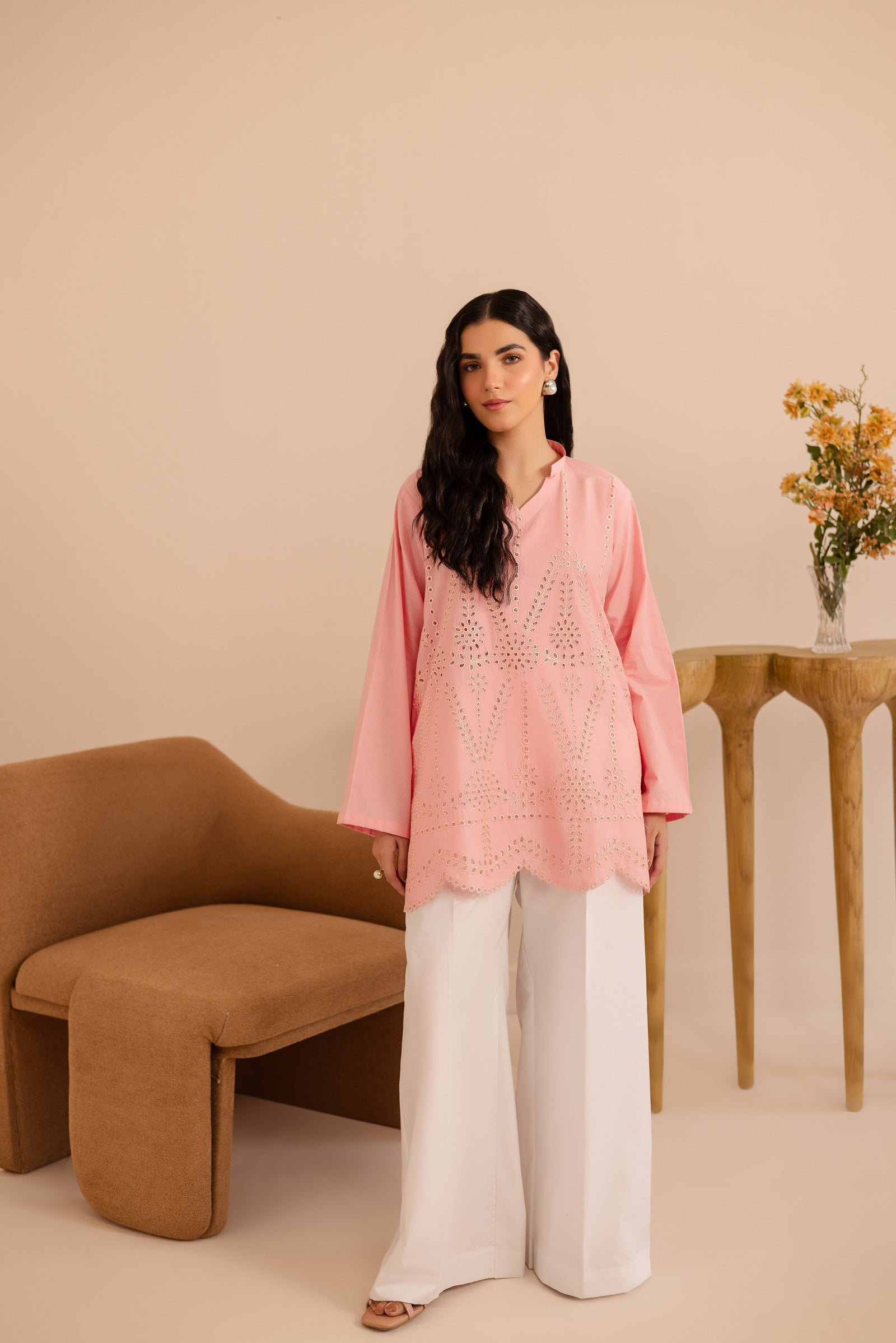 Schiffli Embroidered Co-Ord - 1164-PNK