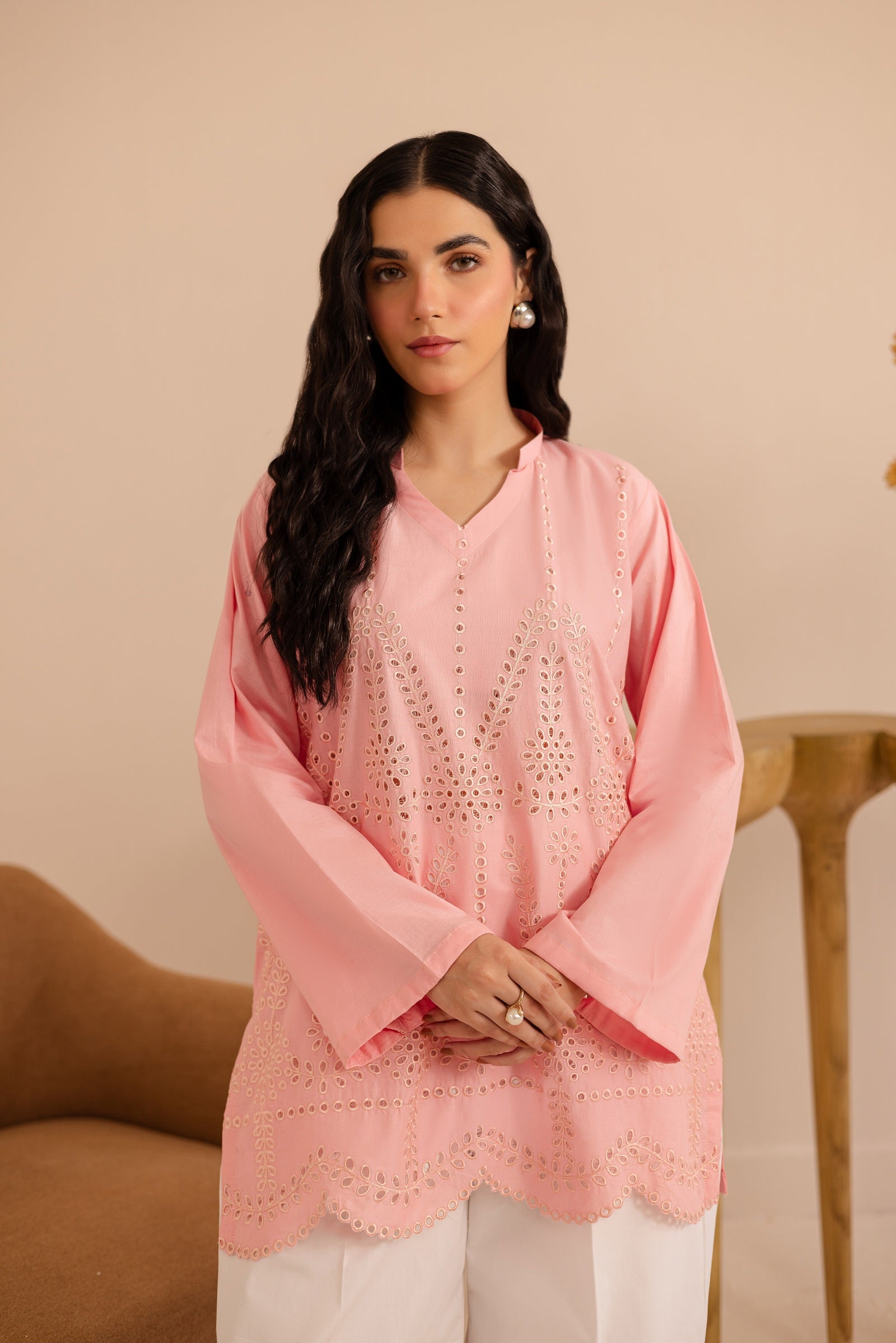Schiffli Embroidered Co-Ord - 1164-PNK