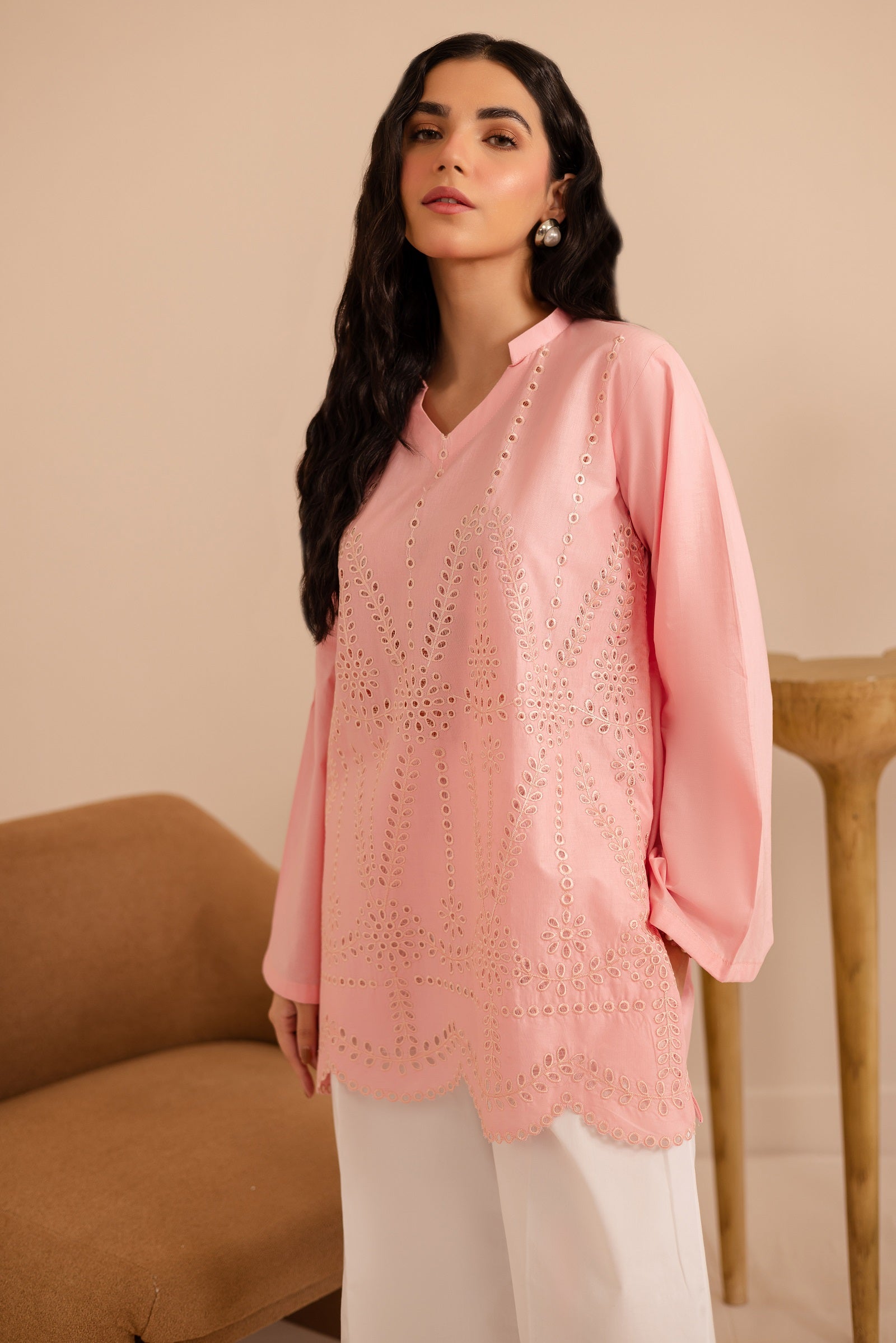 Schiffli Embroidered Co-Ord - 1164-PNK