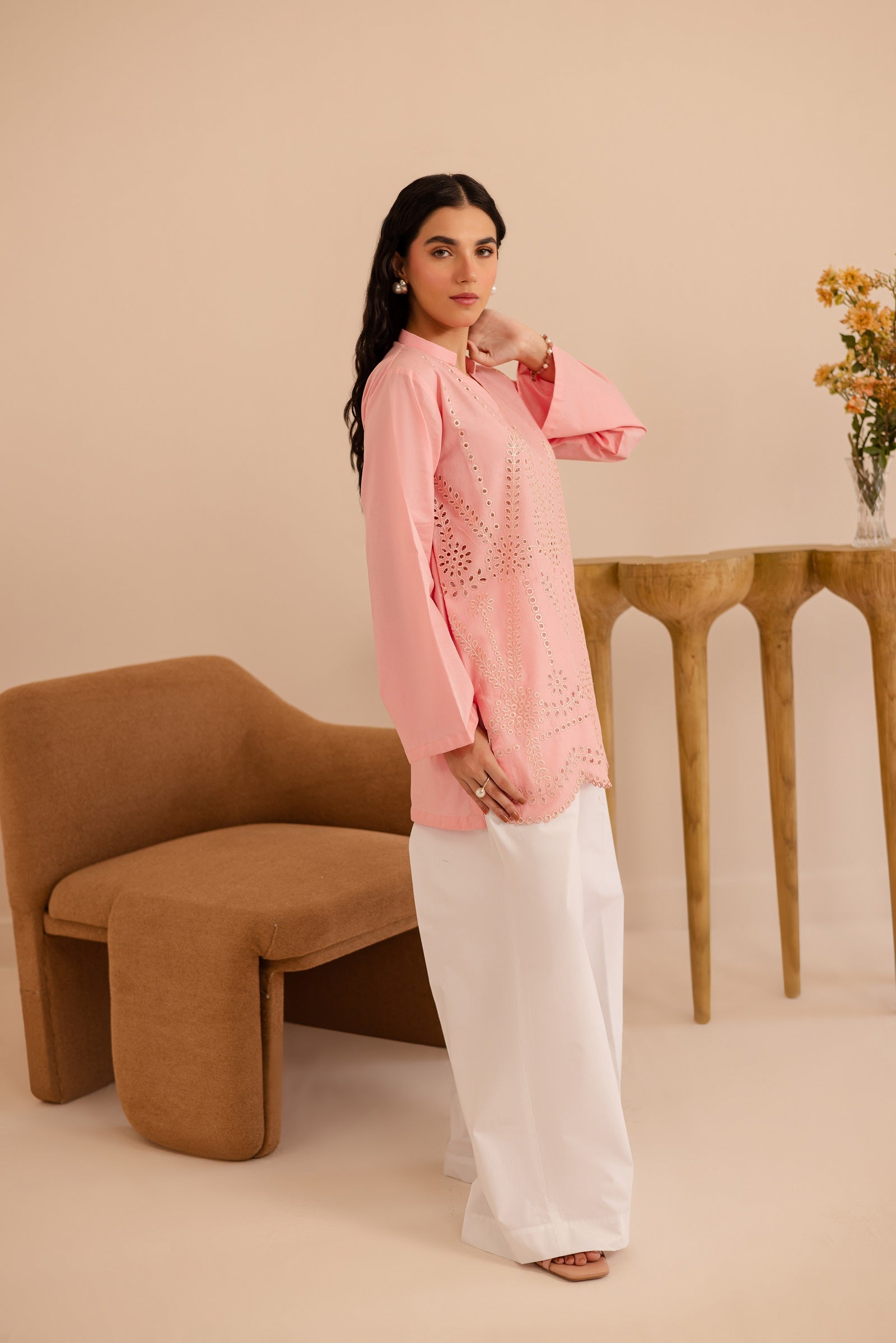 Schiffli Embroidered Co-Ord - 1164-PNK