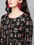 Women Black Printed Empire Dress