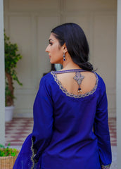 ROYAL BLUE - PRET 3PC Embroidered Dress